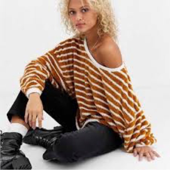 Free People size XS Cozy Striped Brown and White Sweater - Picture 2 of 7